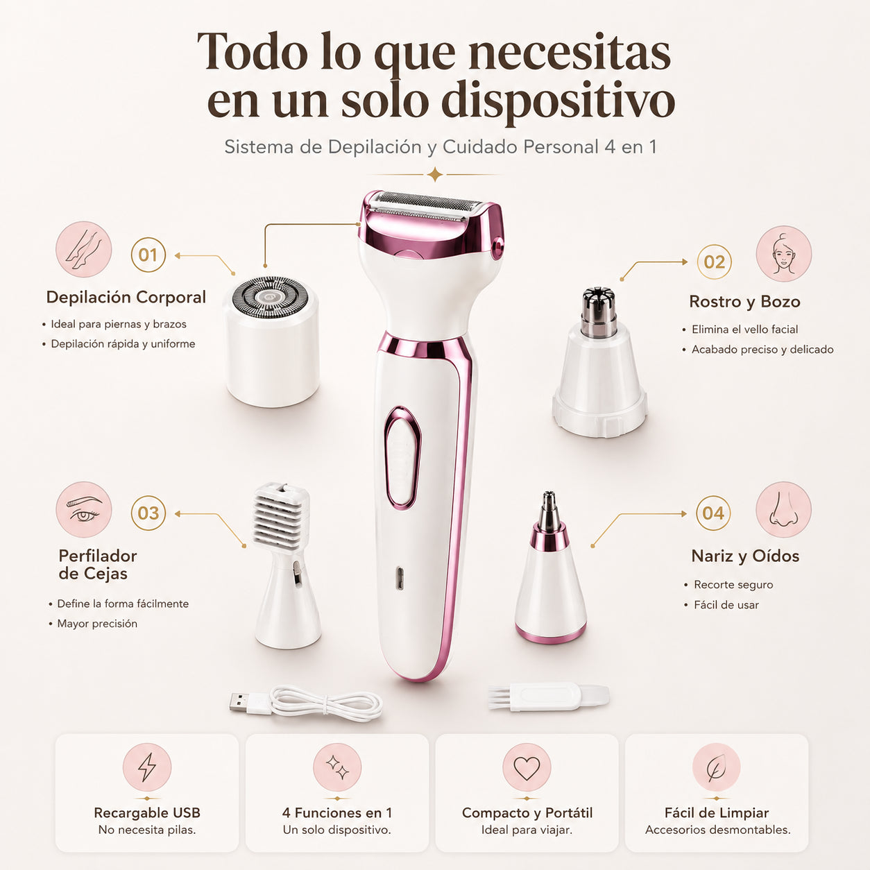 Depiladora Dama 4 en 1 Maquina Mujer